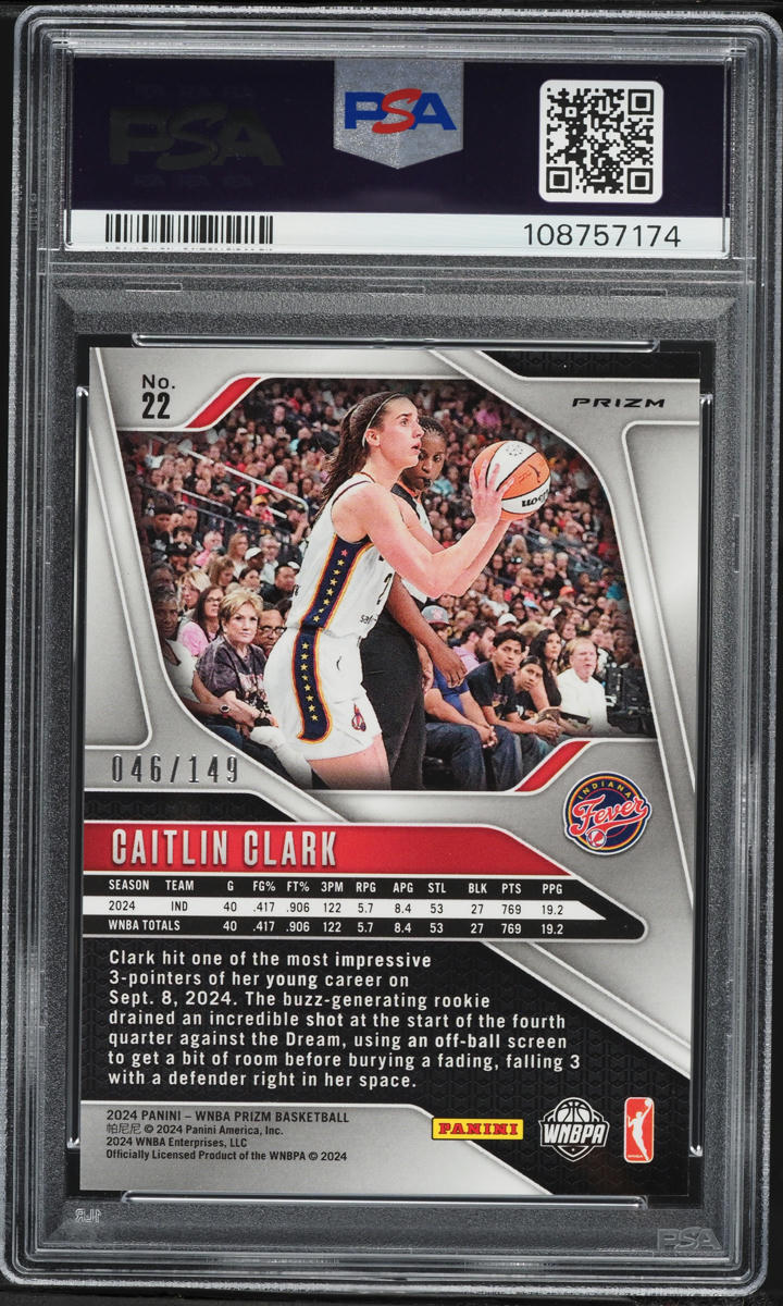 2024 Panini Prizm WNBA Purple Caitlin Clark ROOKIE /149 #22 PSA 9 MINT