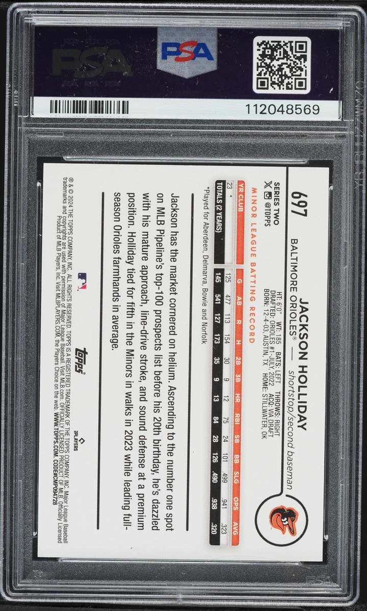 2024 Topps SP Fun Face Jackson Holliday ROOKIE #697 PSA 10 GEM MINT