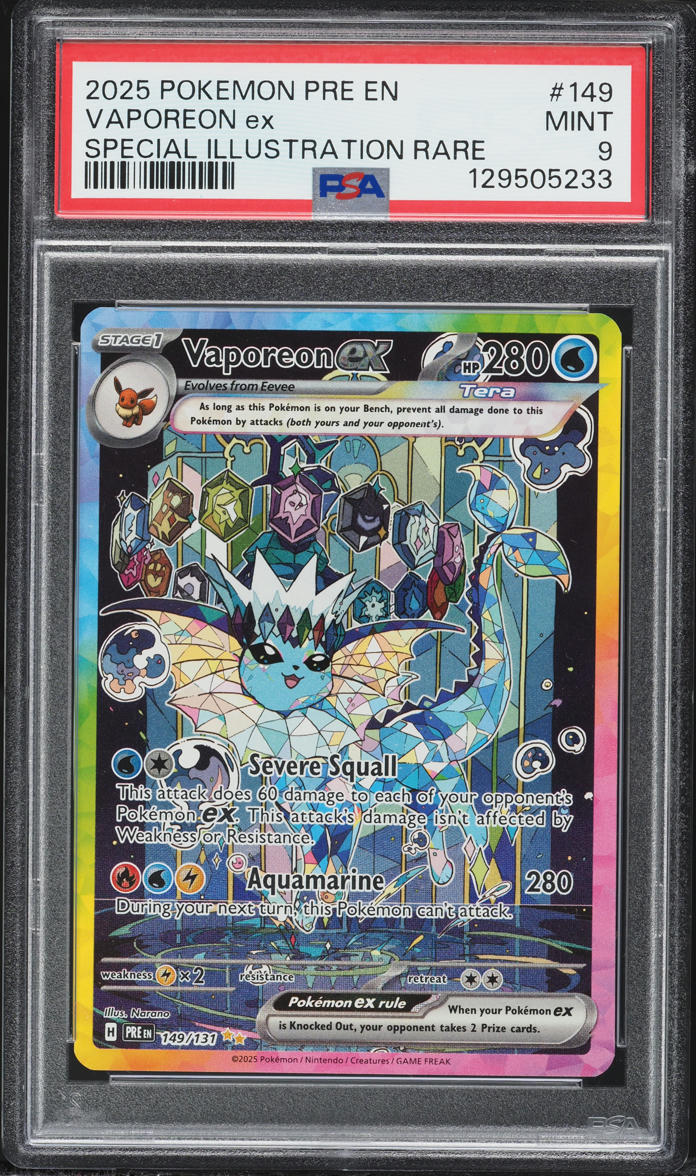 2025 Pokemon Scarlet & Violet Prismatic Evolutions SIR Vaporeon EX #149 PSA 9 MINT