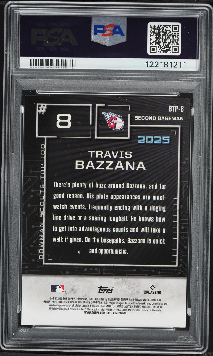 2025 Bowman Scouts' Top 100 Orange Refractor Travis Bazzana PROSPECT /25 #BTP8 PSA 9 MINT