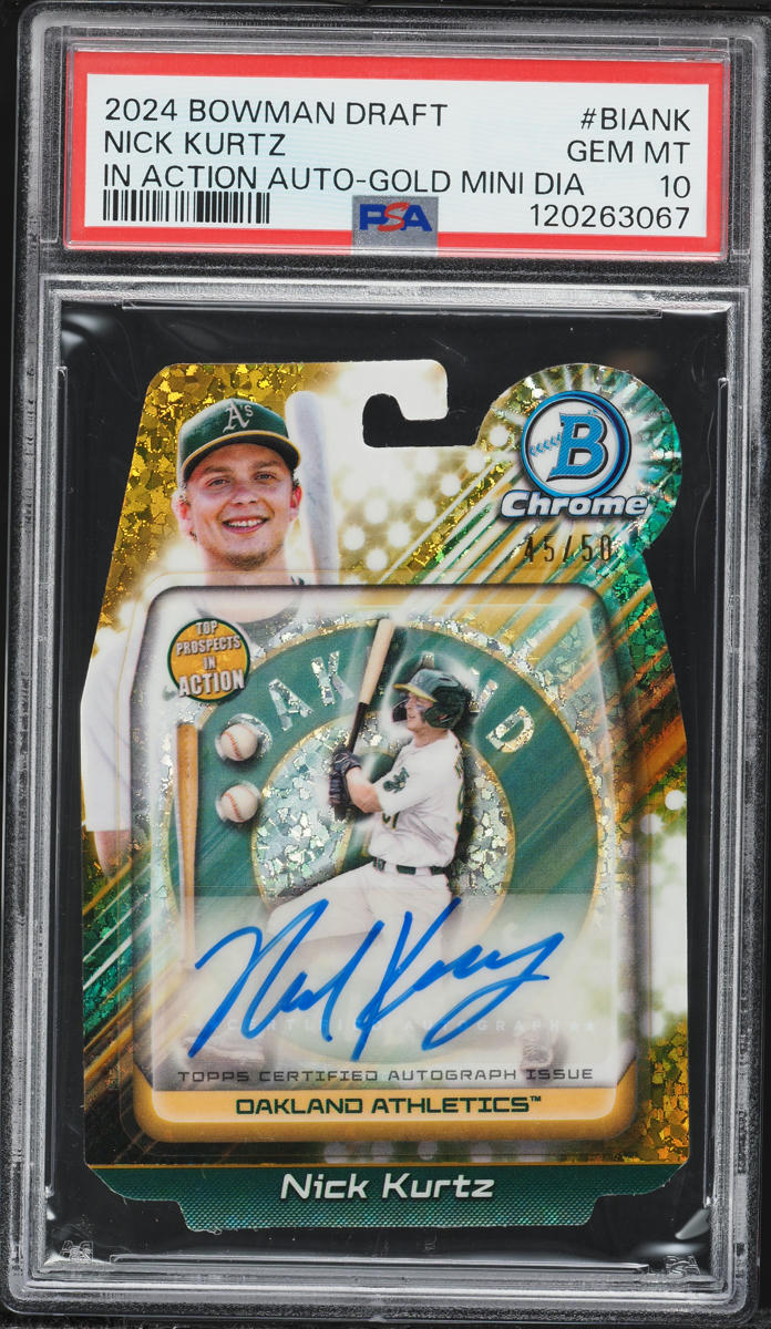 2024 Bowman Draft In Action Gold Mini Diamond Nick Kurtz PROSPECT AUTO /50 #BIANK PSA 10 GEM