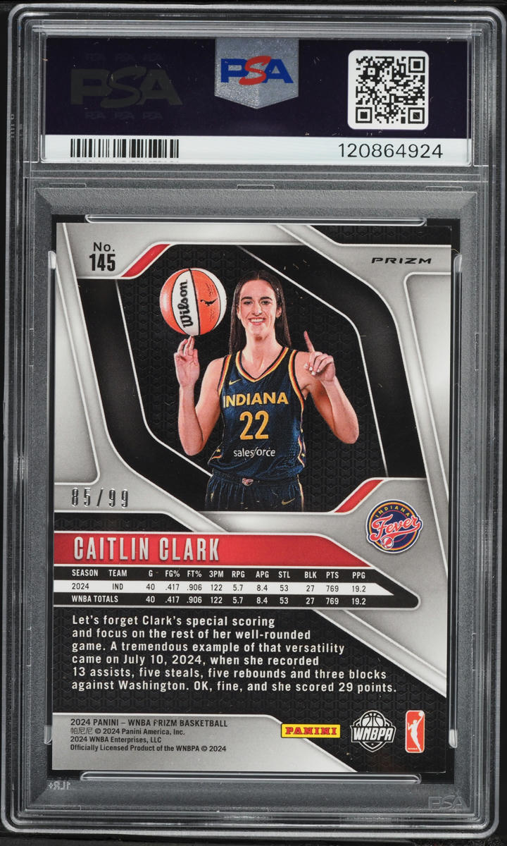 2024 Panini Prizm WNBA Orange Caitlin Clark ROOKIE /99 #145 PSA 9 MINT