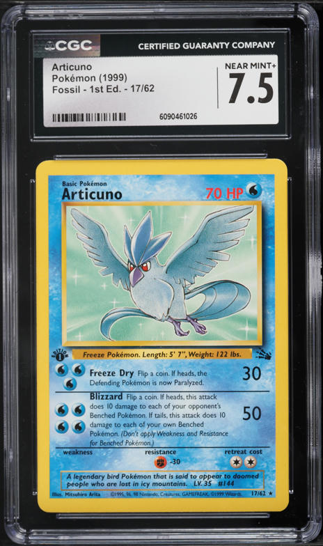 1999 Pokemon Fossil 1st Edition Articuno #17 CGC 7.5 NRMT+