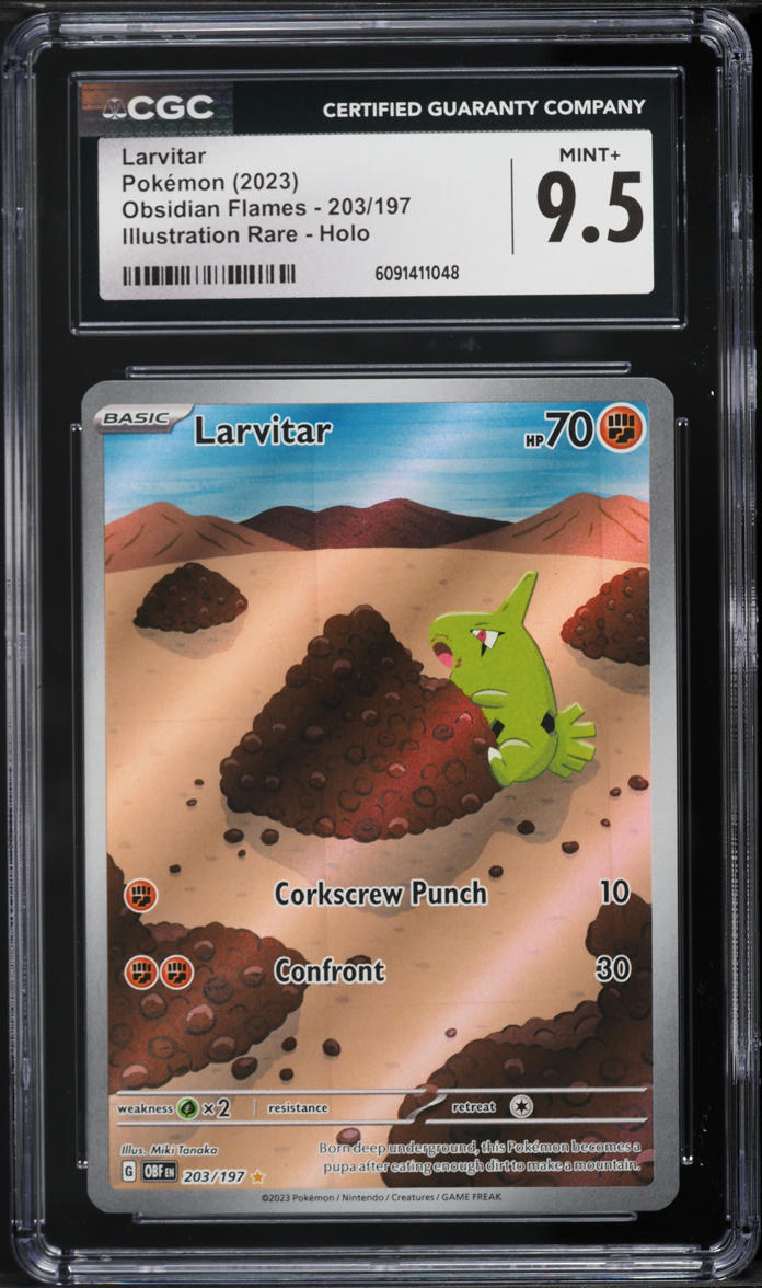 2023 Pokemon Scarlet & Violet Obsidian Flames Full Art Larvitar #203 CGC  9.5 MINT+ on Fanatics Collect