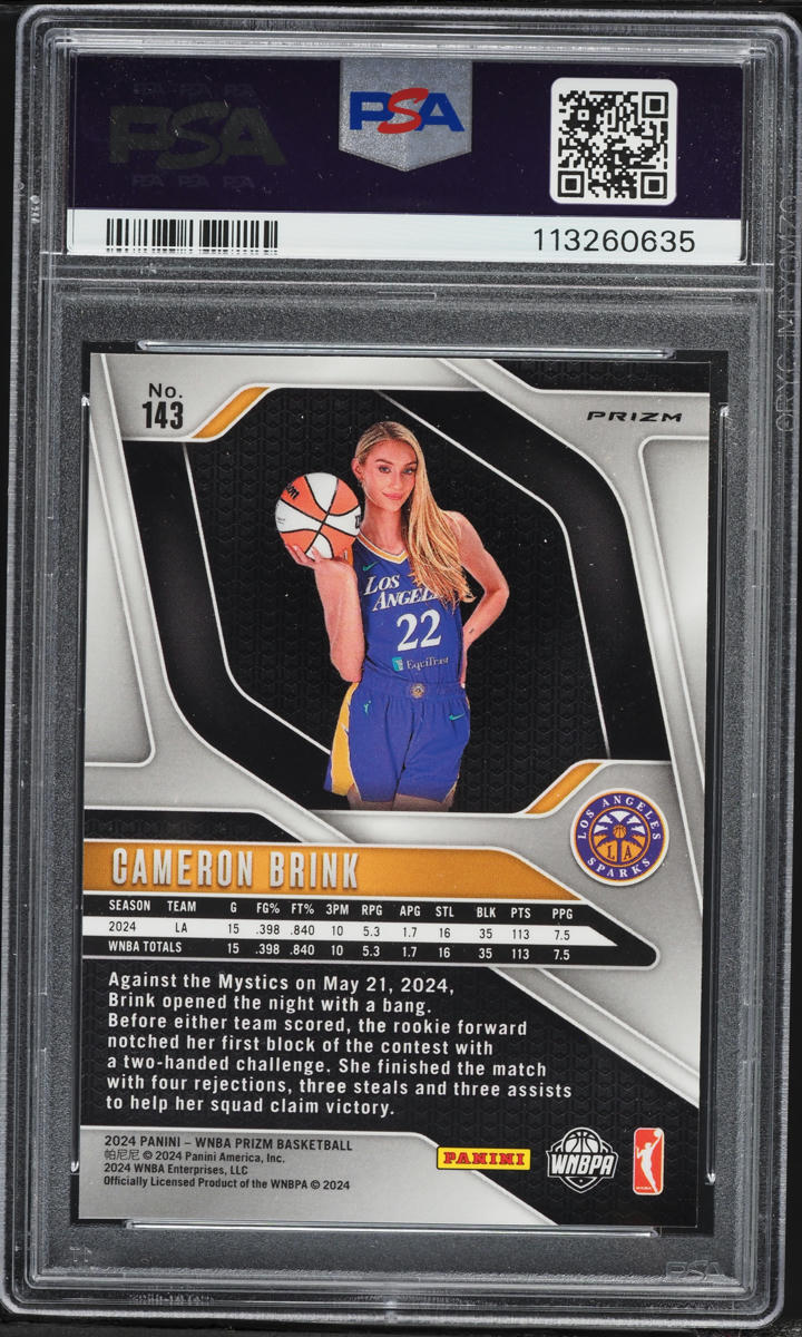 2024 Panini Prizm WNBA Orange Velocity Cameron Brink ROOKIE #143 PSA 10