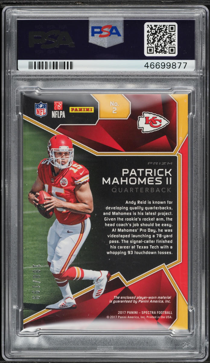 2017 Panini Spectra Next Era Patrick Mahomes II ROOKIE PATCH /199 #2 PSA 9 MINT