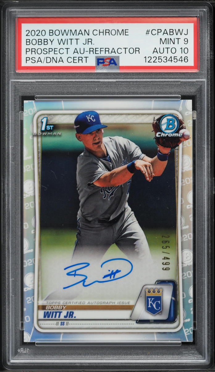 2020 Bowman Chrome Refractor Bobby Witt Jr. PROSPECT AUTO DNA 10 /499 #CPA-BWJ PSA 9 MINT