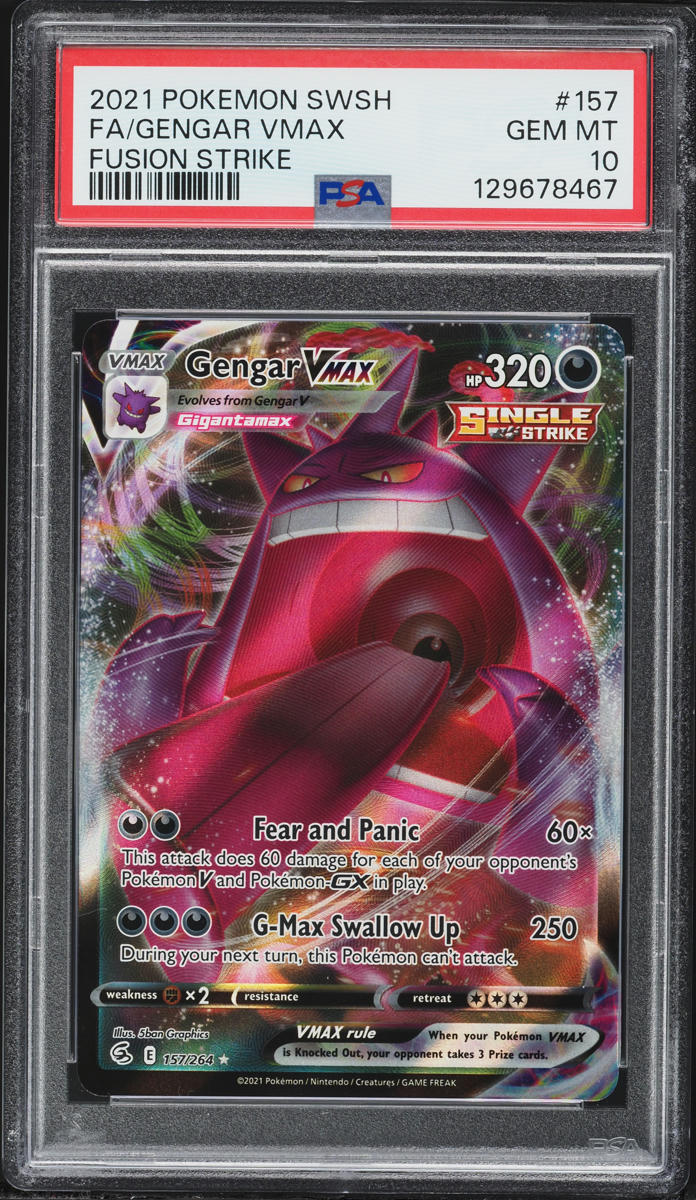2021 Pokemon Sword & Shield Fusion Strike Full Art Gengar VMAX #157 PSA 10 GEM MINT