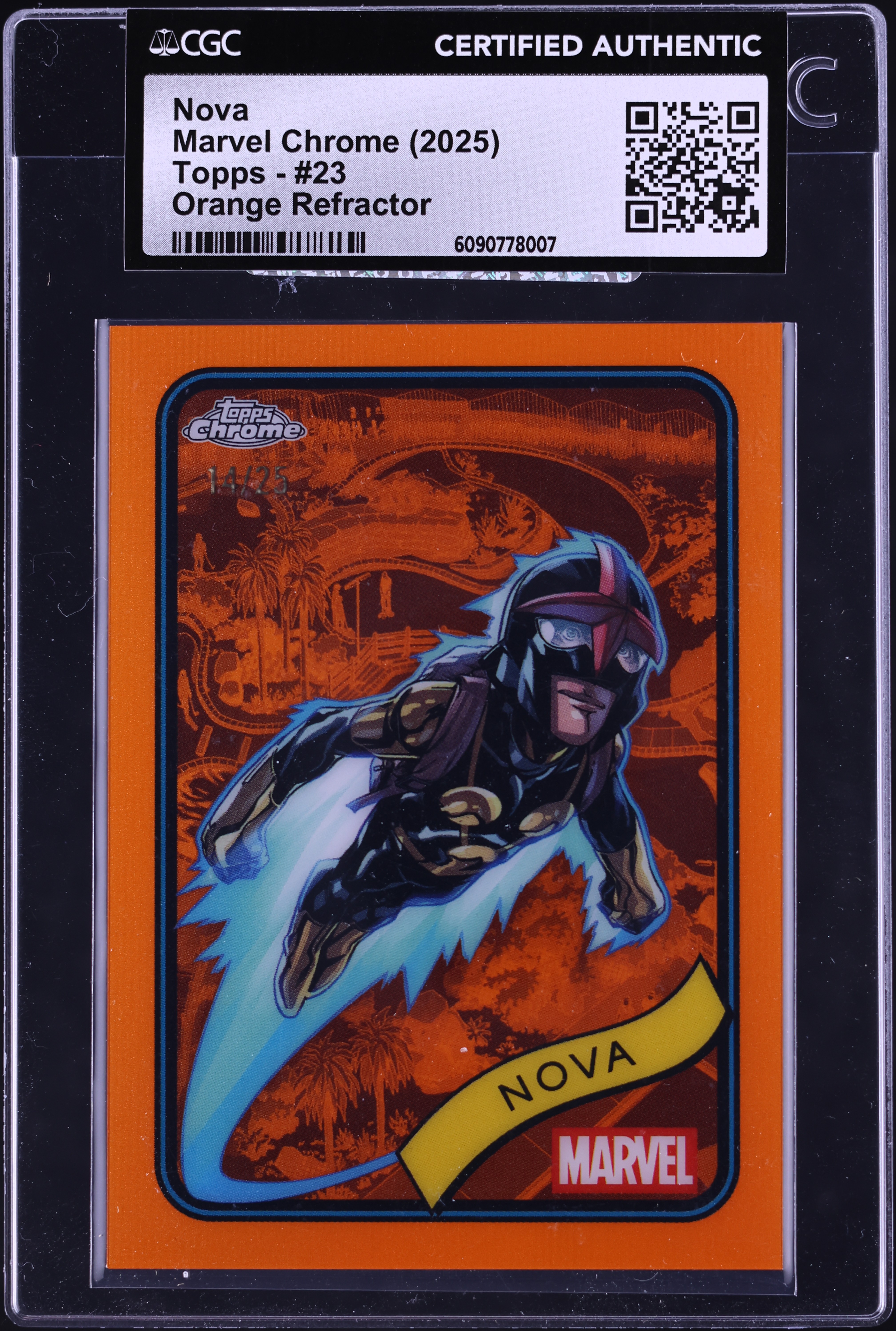 2025 Topps Marvel Chrome Orange Refractor Nova /25 #23 CGC AUTH on