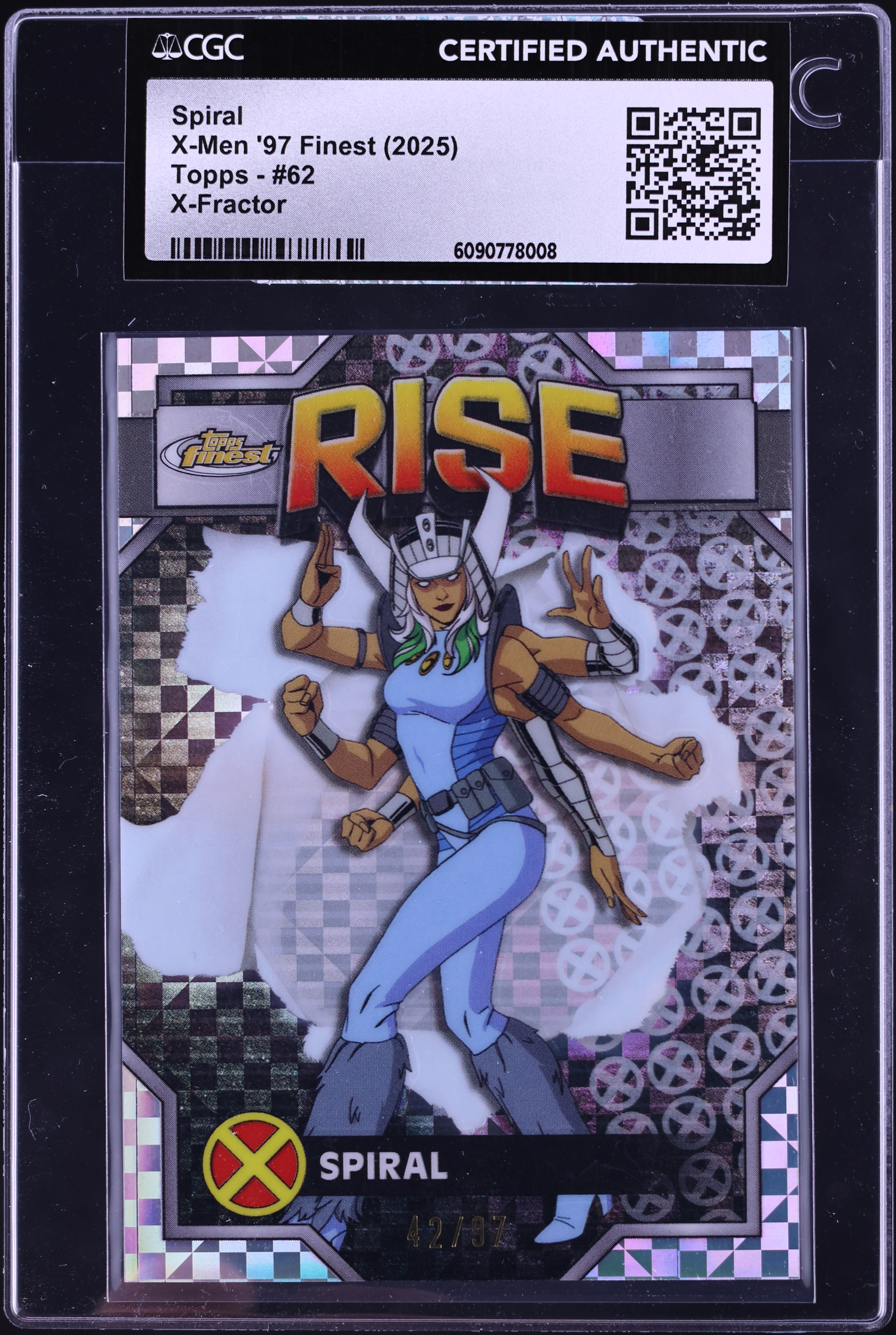 2025 Topps X-Men '97 Finest Rise Xfractor Spiral /97 #62 CGC AUTH