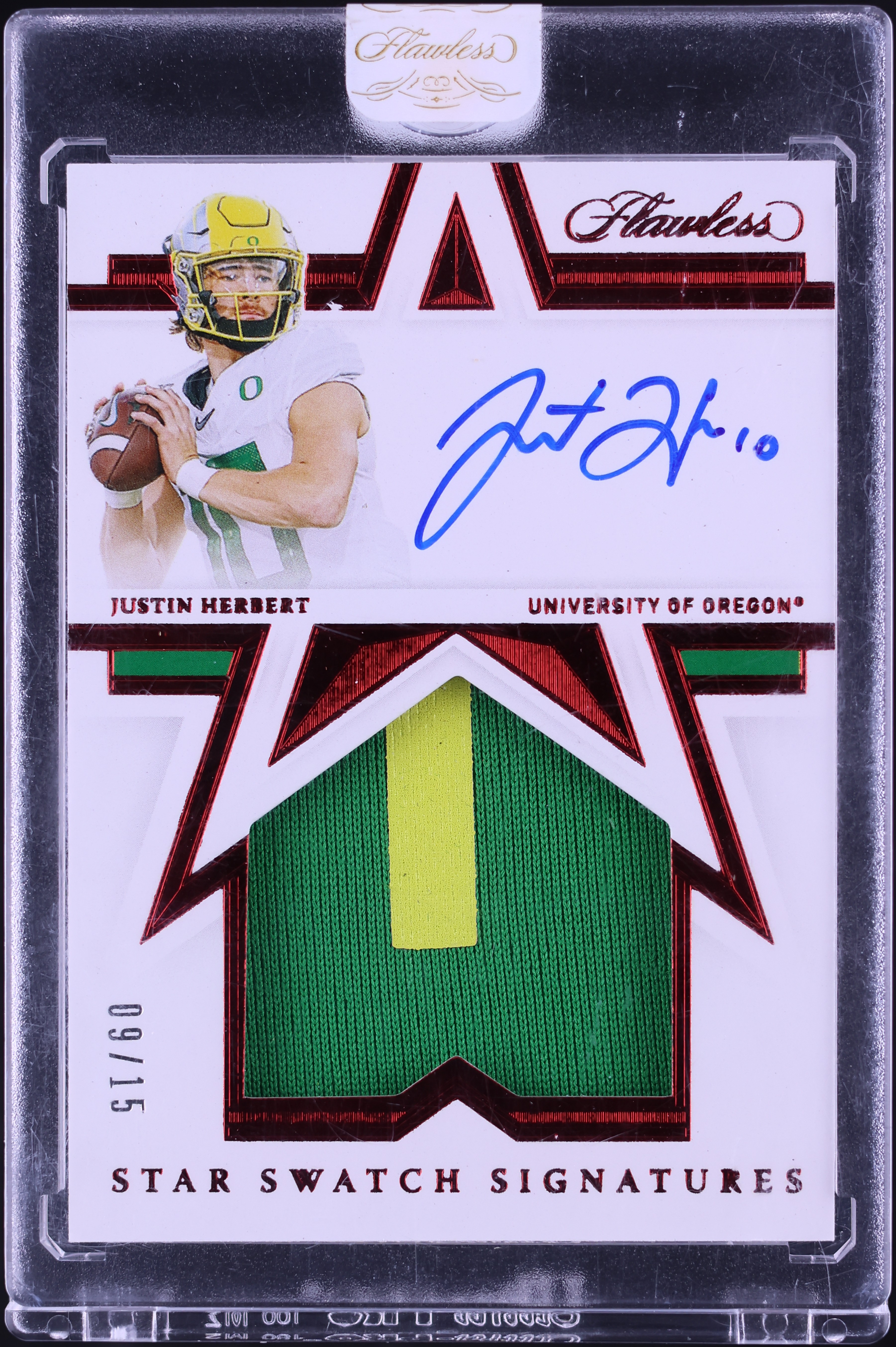 2021 Panini Flawless Collegiate Star Swatch Ruby Justin Herbert
