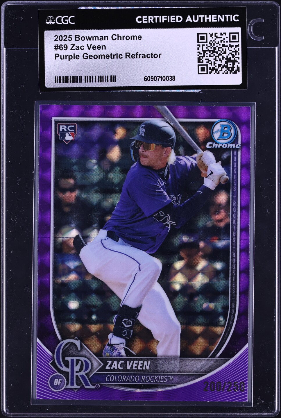 2025 Bowman Chrome Purple Geometric Refractor Zac Veen ROOKIE /250