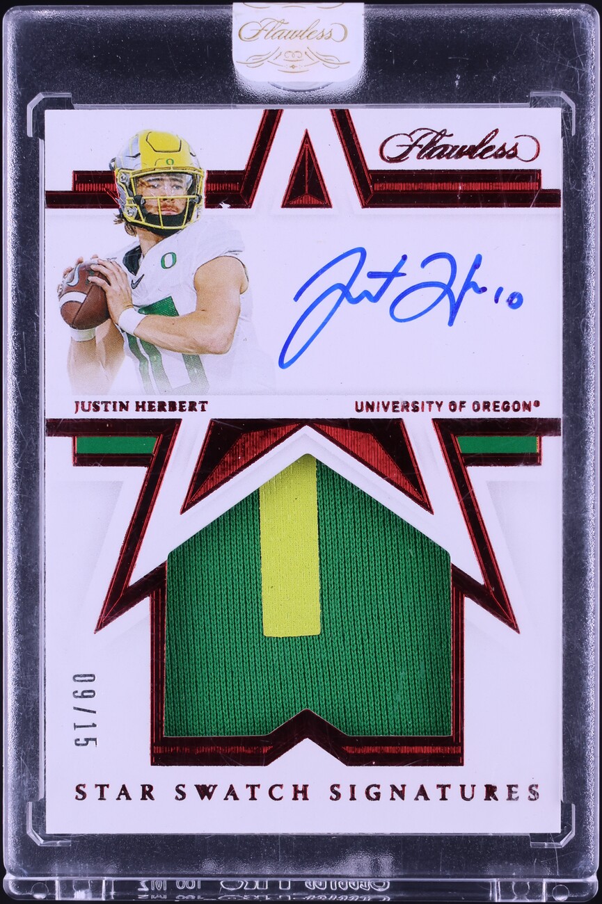 2021 Panini Flawless Collegiate Star Swatch Ruby Justin Herbert PATCH AUTO /15 #SSS-JH