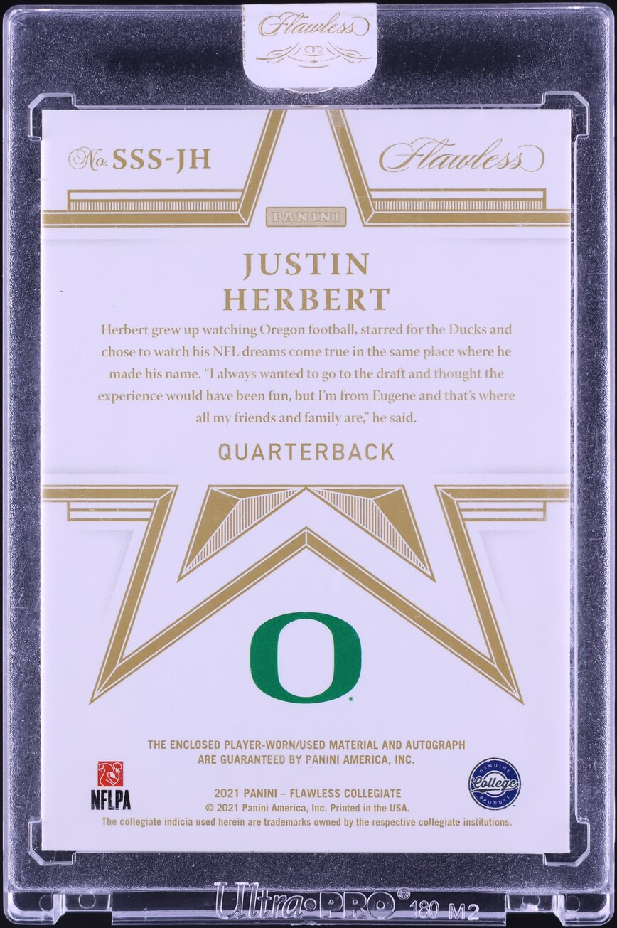 2021 Panini Flawless Collegiate Star Swatch Ruby Justin Herbert PATCH AUTO /15 #SSS-JH