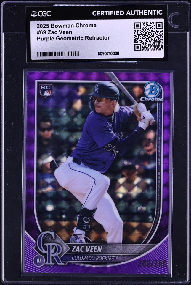 2025 Bowman Chrome Purple Geometric Refractor Zac Veen ROOKIE /250