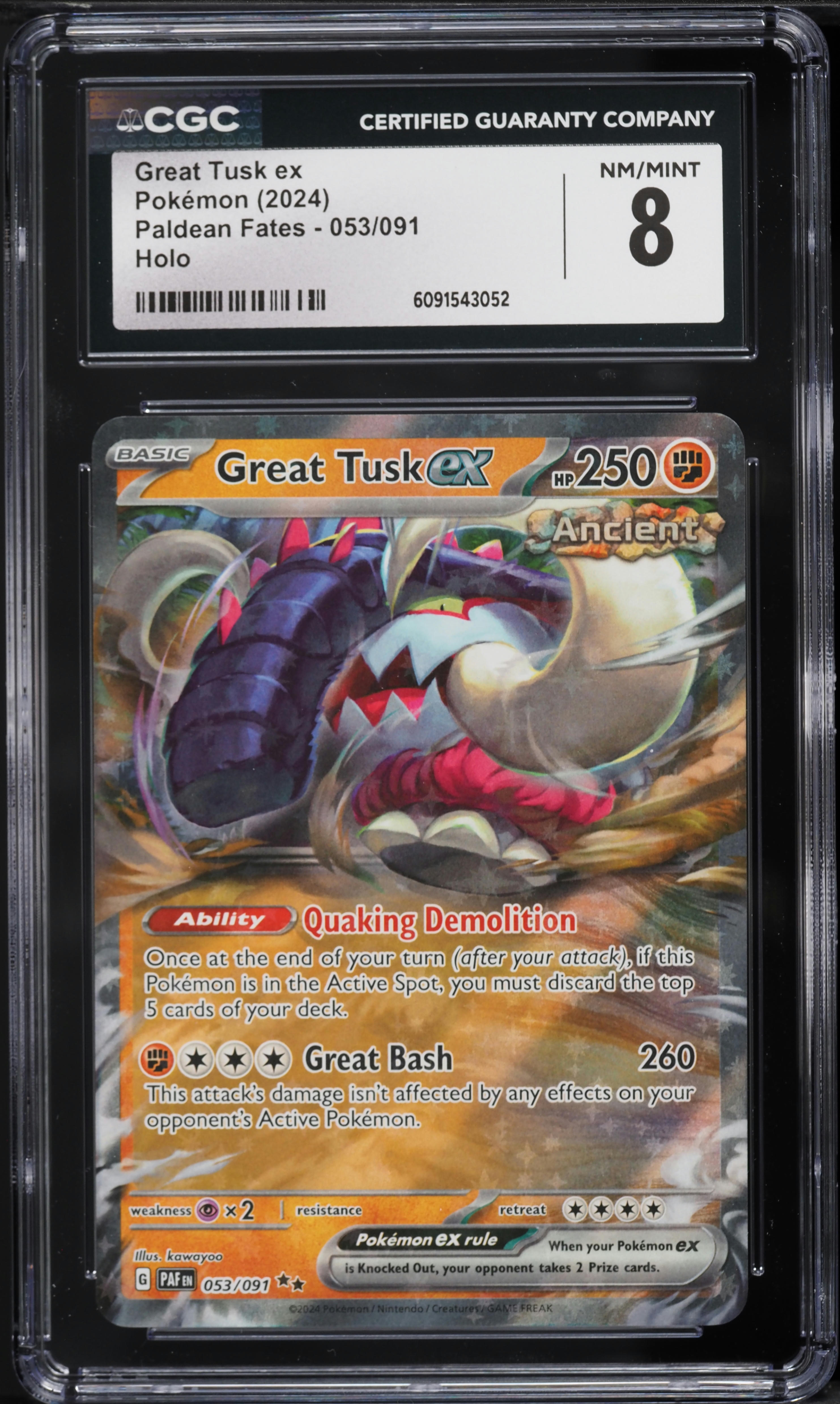 2024 Pokemon Scarlet & Violet Paldean Fates Holo Great Tusk EX #053 CGC 8  NM-MT on Fanatics Collect