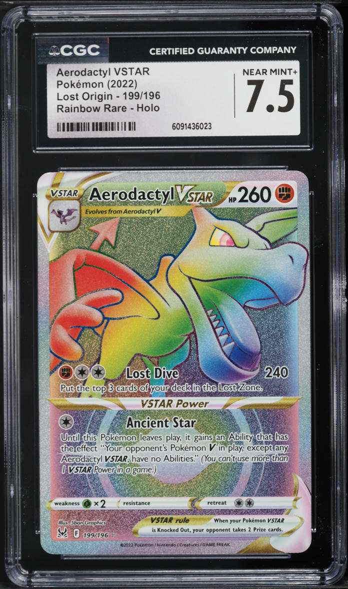 2022 Pokemon Sword & Shield Lost Origin Rainbow Rare Aerodactyl VSTAR #199 CGC 7.5 NRMT+ on Fanatics Collect 2022 Pokemon Sword & Shield Lost Origin Rainbow Rare Aerodactyl VSTAR #199 CGC 7.5 NRMT+ on Fanatics Collect