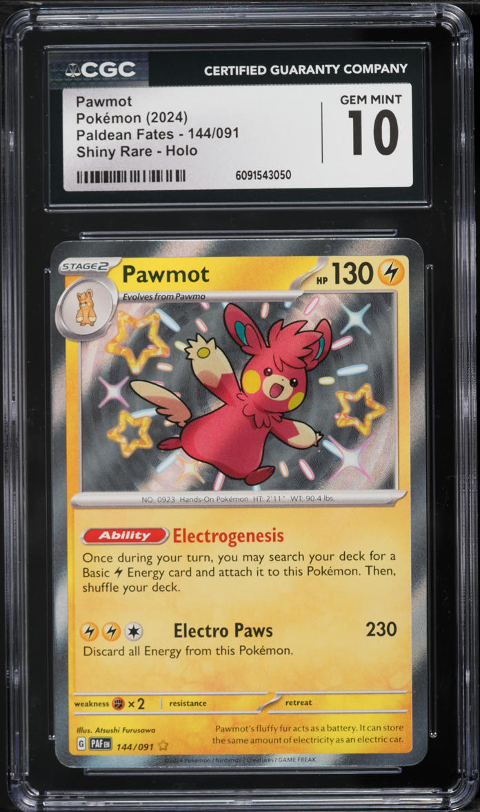 2024 Pokemon Scarlet & Violet Paldean Fates Shiny Rare Pawmot #144 CGC 10  GEM MINT on Fanatics Collect