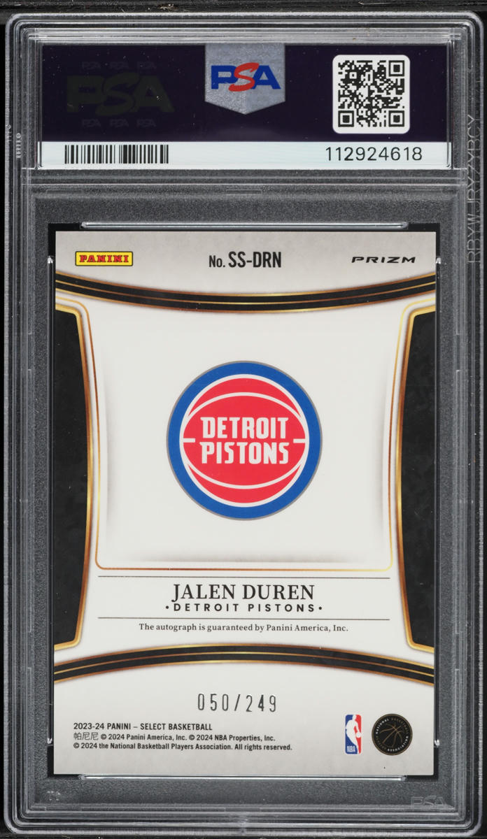2023 Select Jalen Duren AUTO /249 #SSDRN PSA 8 NM-MT