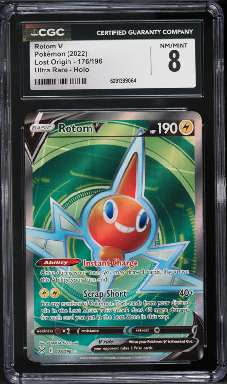2022 Pokemon Sword & Shield Lost Origin Full Art Rotom V #176 CGC 8 NM-MT