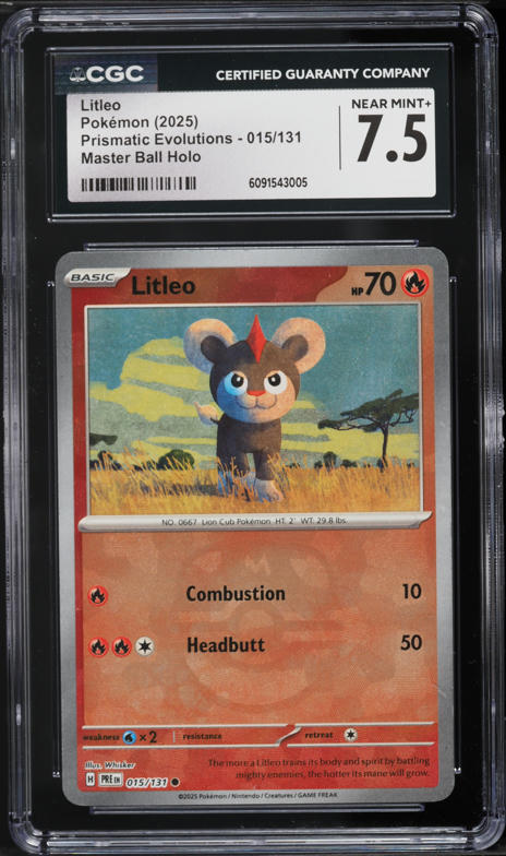2025 Pokemon Scarlet & Violet Prismatic Evolutions Master Ball Holo Litleo #15 CGC 7.5 NRMT+