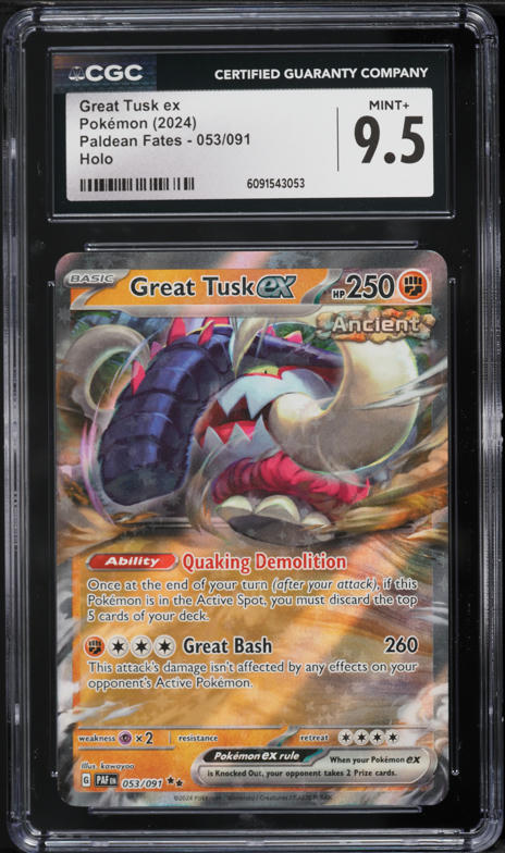 great tusk pokemon card value - ex 123/198 - Scarlet & Violet - Double Rare RarityDouble Rare Hit Points250 HP Fighting Bedrock Breaker (40) Discard a Stadium in play Great Tusk ex - PTCGL