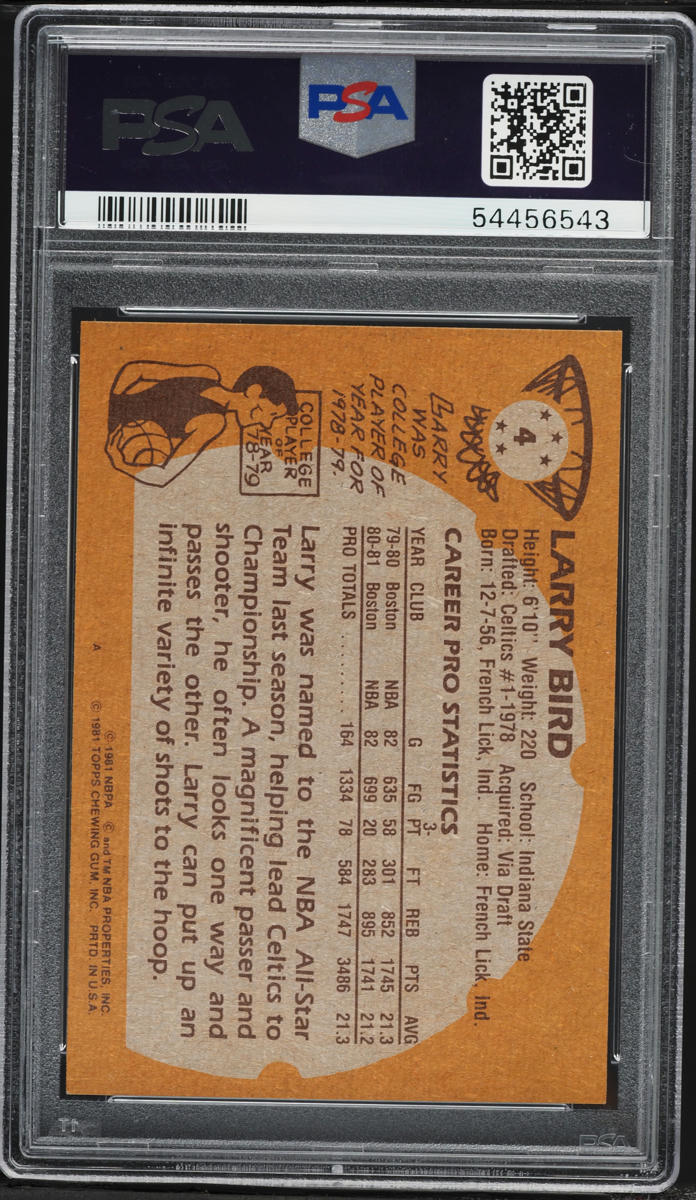 1981 Topps Basketball Larry Bird #4 PSA 9 MINT
