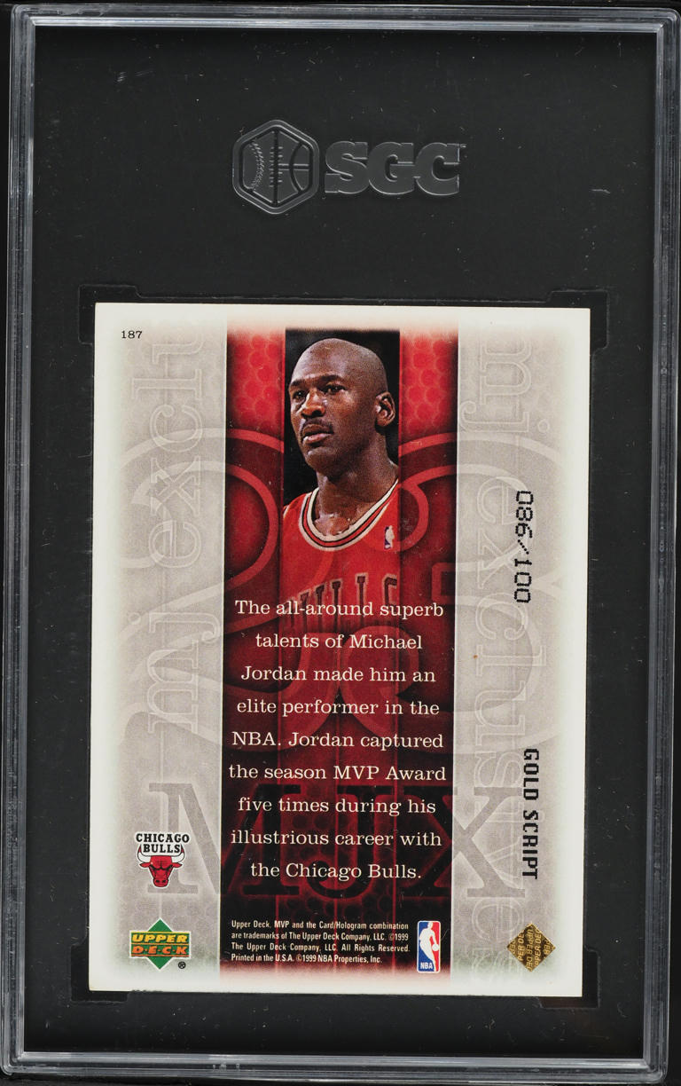 1999 Upper Deck MVP Gold Script Michael Jordan /100 #187 SGC 8.5