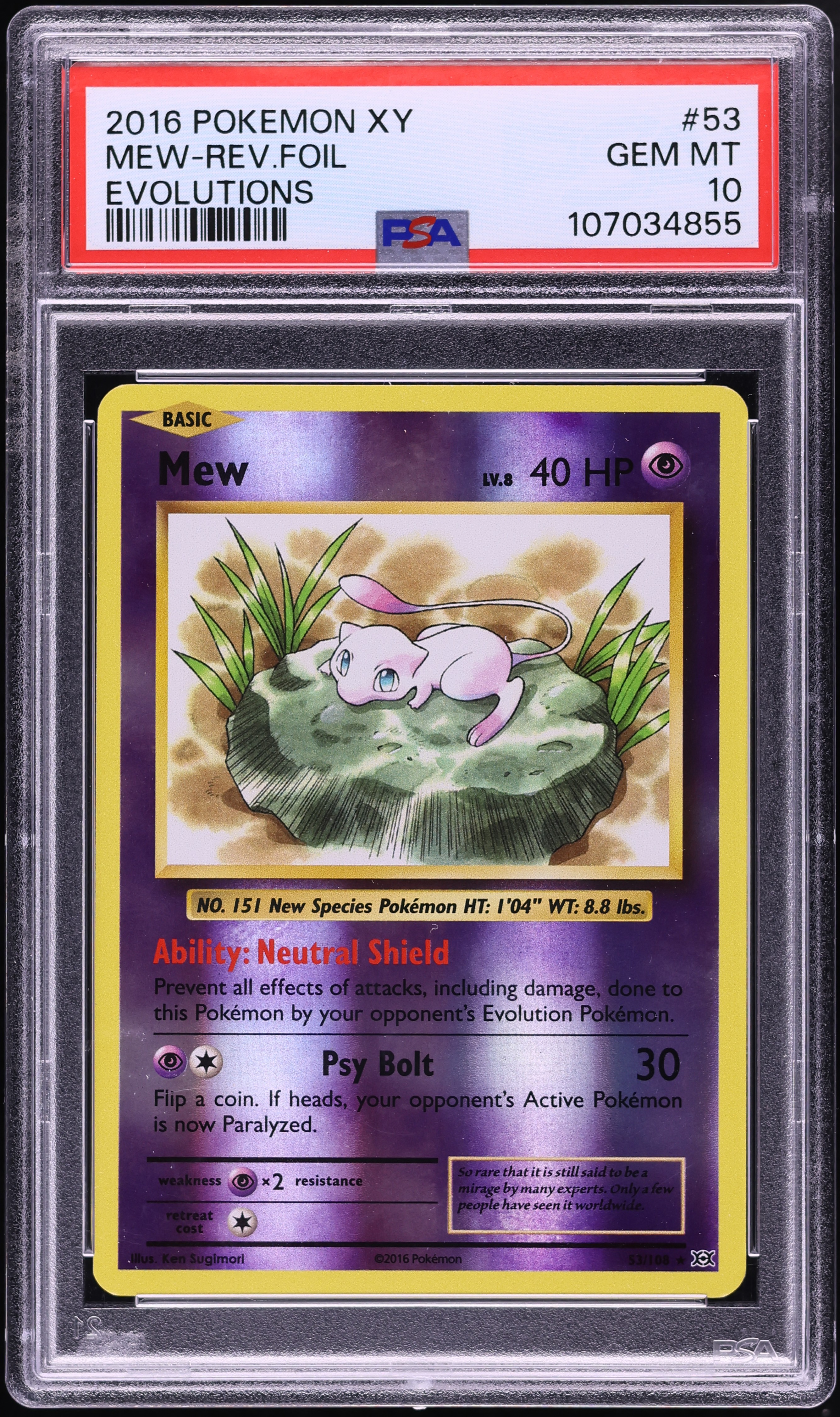 2016 Pokemon XY Evolutions Reverse Holo Mew #53 PSA 10 GEM MINT on
