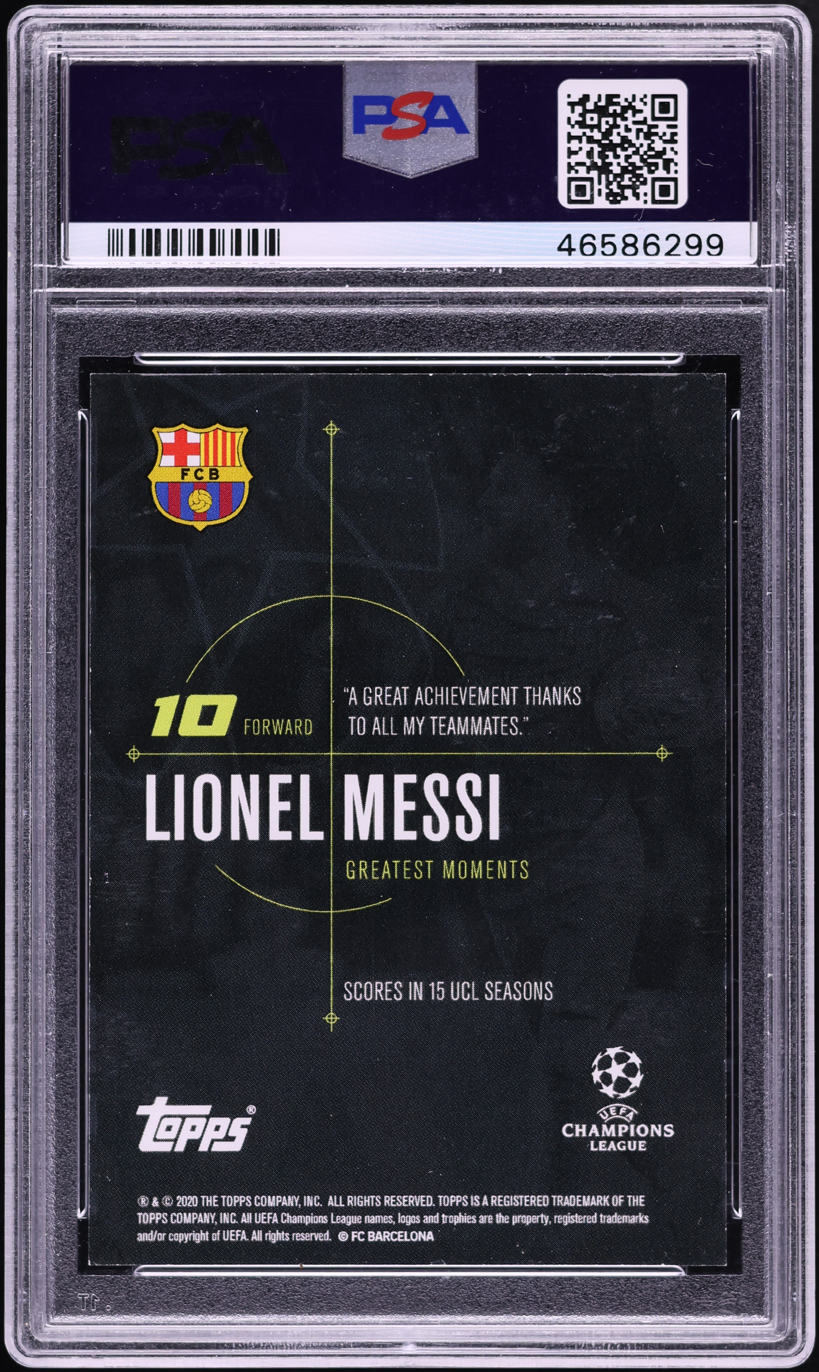 2020 Topps Greatest Moments Gold Lionel Messi AUTO DNA 10 1/1 PSA