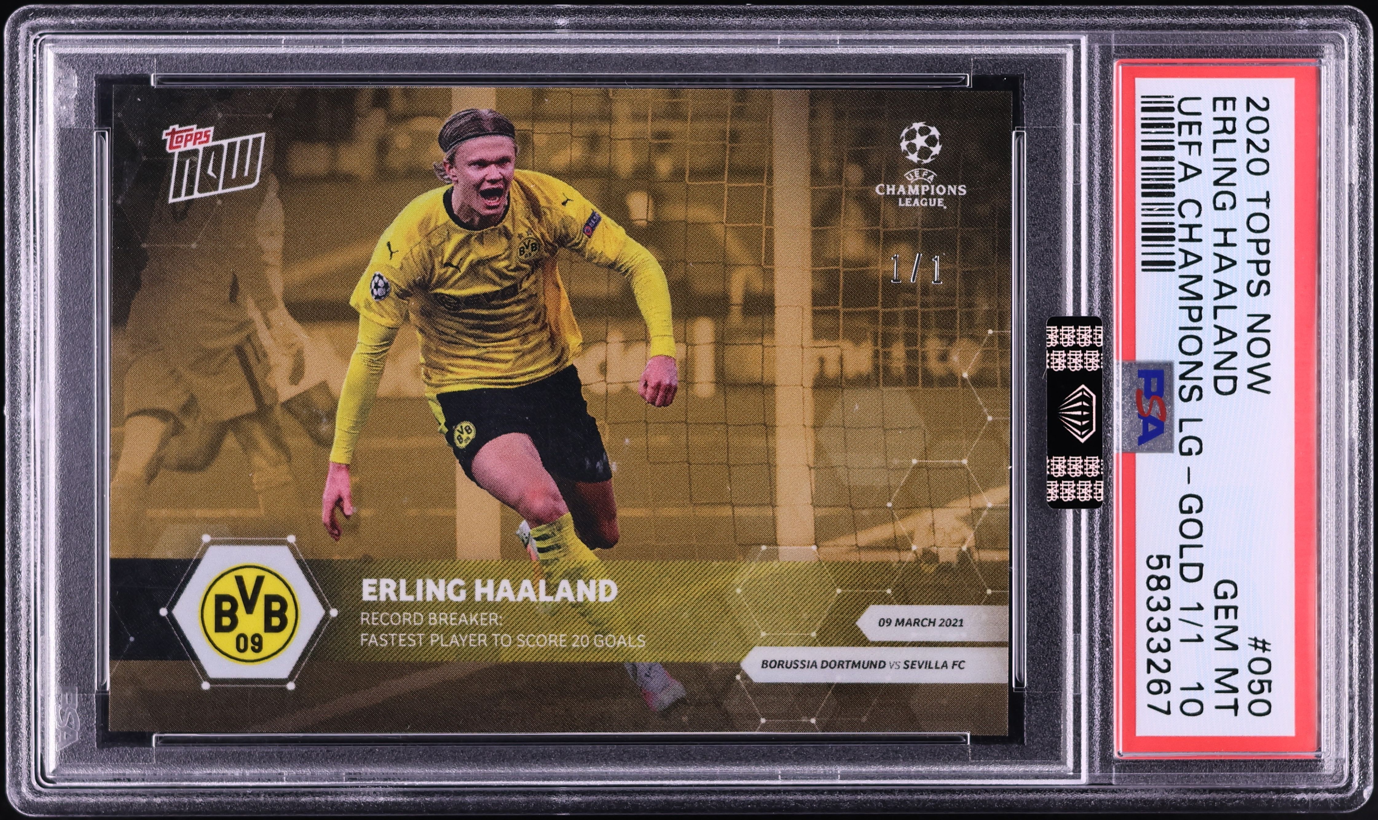 2020 Topps Now UEFA Champions League Gold Erling Haaland 1/1 #050