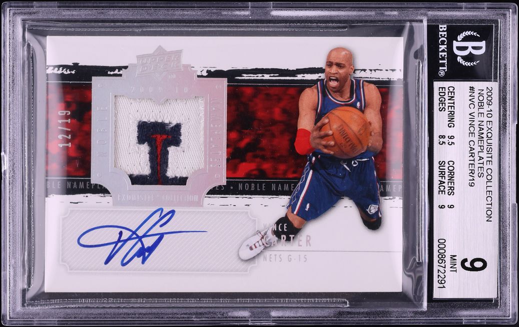 2009 Exquisite Collection Noble Nameplates Vince Carter PATCH AUTO /19 #N-VC BGS 9 MINT