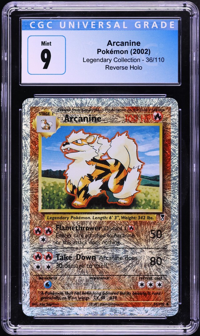 2002 Pokemon Legendary Collection Reverse Holo Arcanine #36 CGC 9 MINT ...