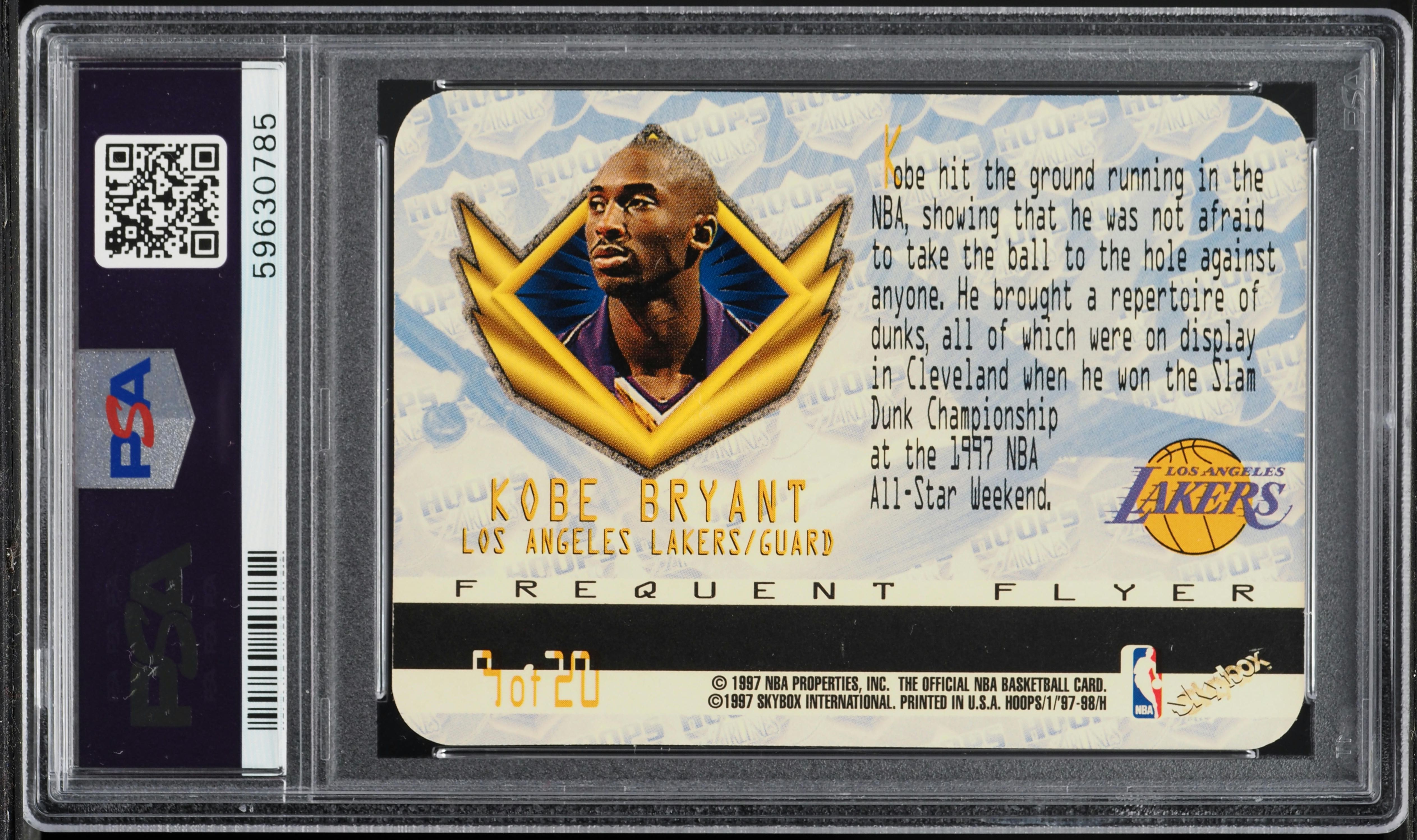 1997 Hoops Frequent Flyer Club Kobe Bryant #9 PSA 9 MINT on