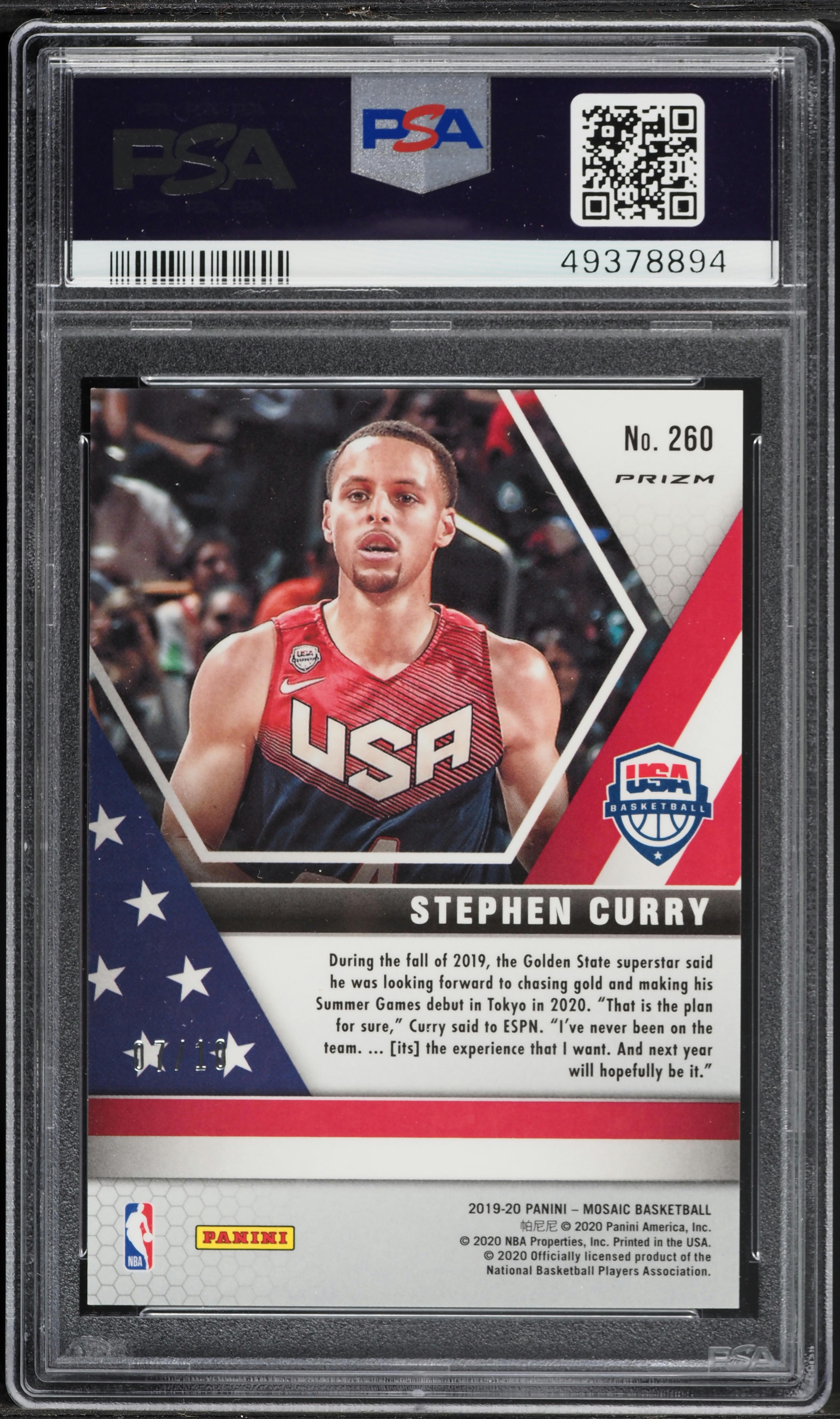 2019 Panini Mosaic Pink Fluorescent Stephen Curry /10 #260 PSA 9