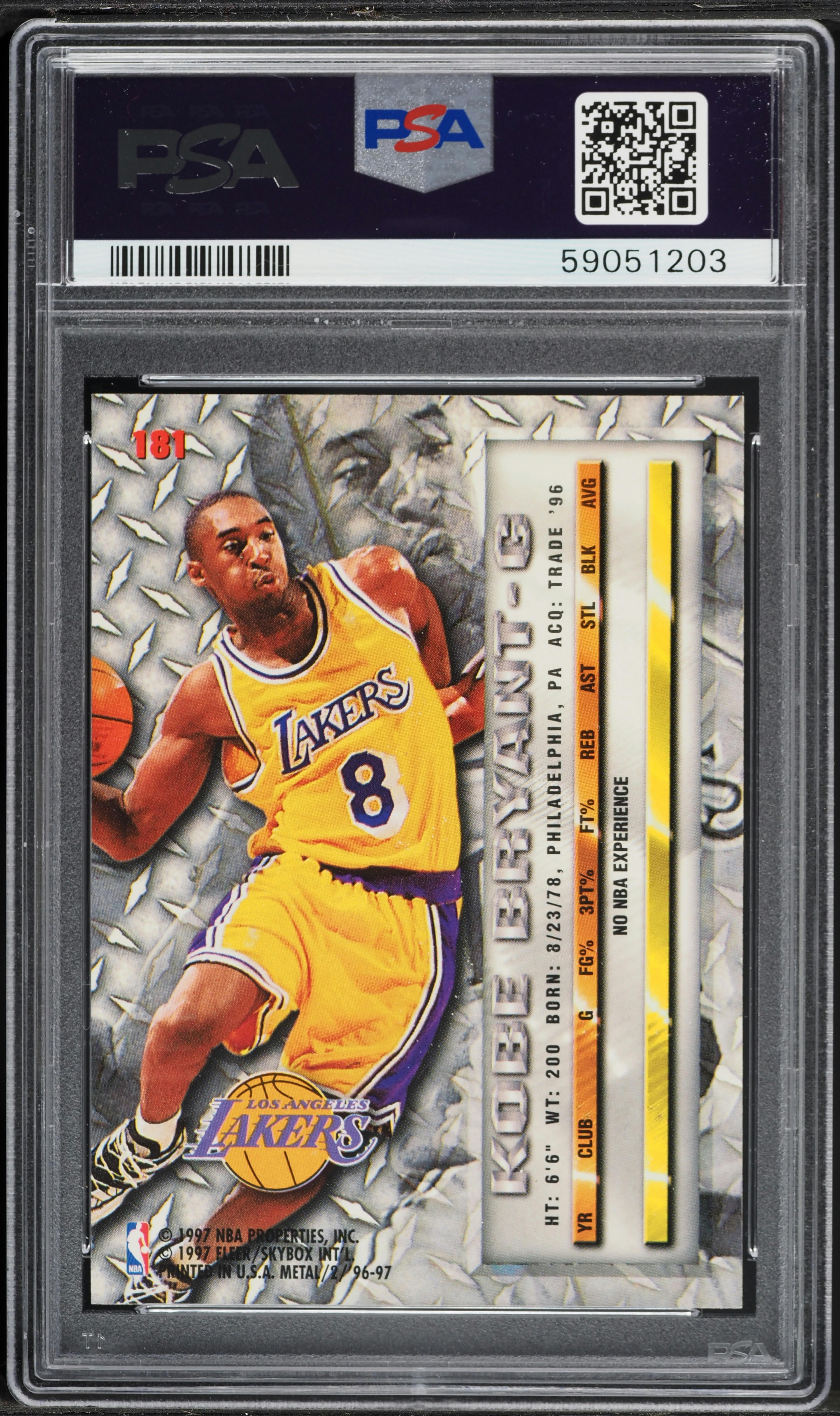 1996 Metal Basketball Kobe Bryant ROOKIE #181 PSA 10 GEM MINT on