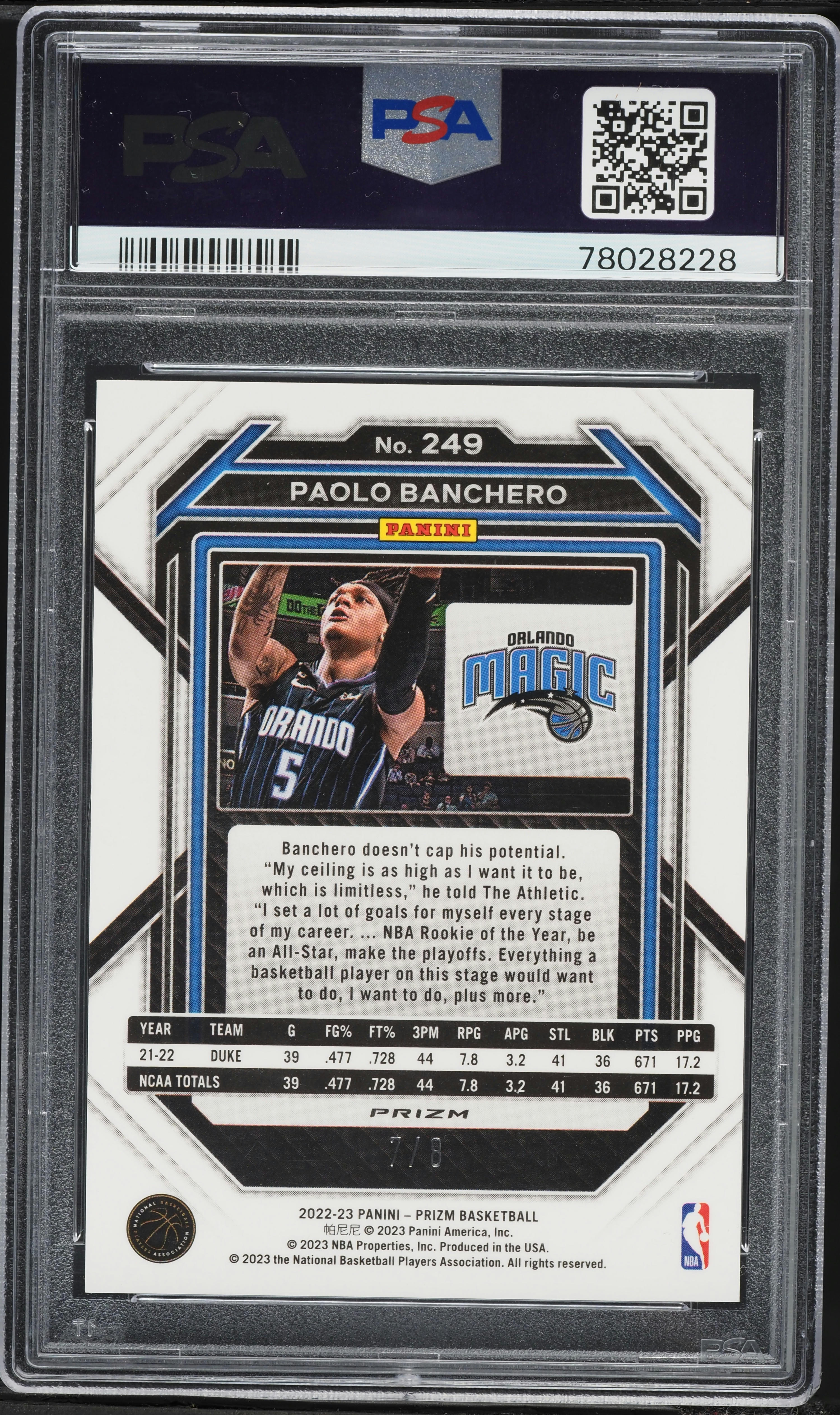 2022 Panini Prizm Lucky Envelopes Paolo Banchero ROOKIE /8 #249