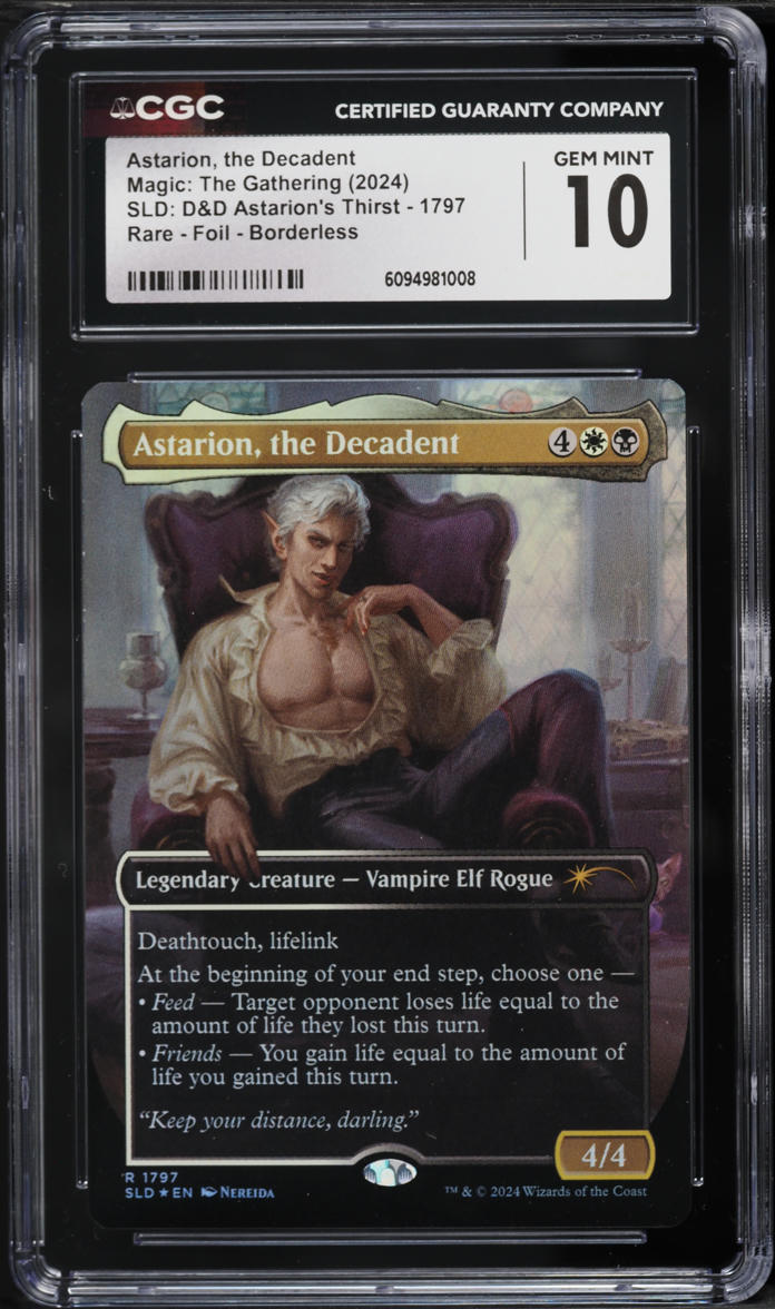 2024 MTG SLD D&D Astarion's Thirst Foil Borderless Astarion Decadent #1797 CGC 10 GEM MINT on Fanatics Collect 2024 MTG SLD D&D Astarion's Thirst Foil Borderless Astarion Decadent #1797 CGC 10 GEM MINT on Fanatics Collect