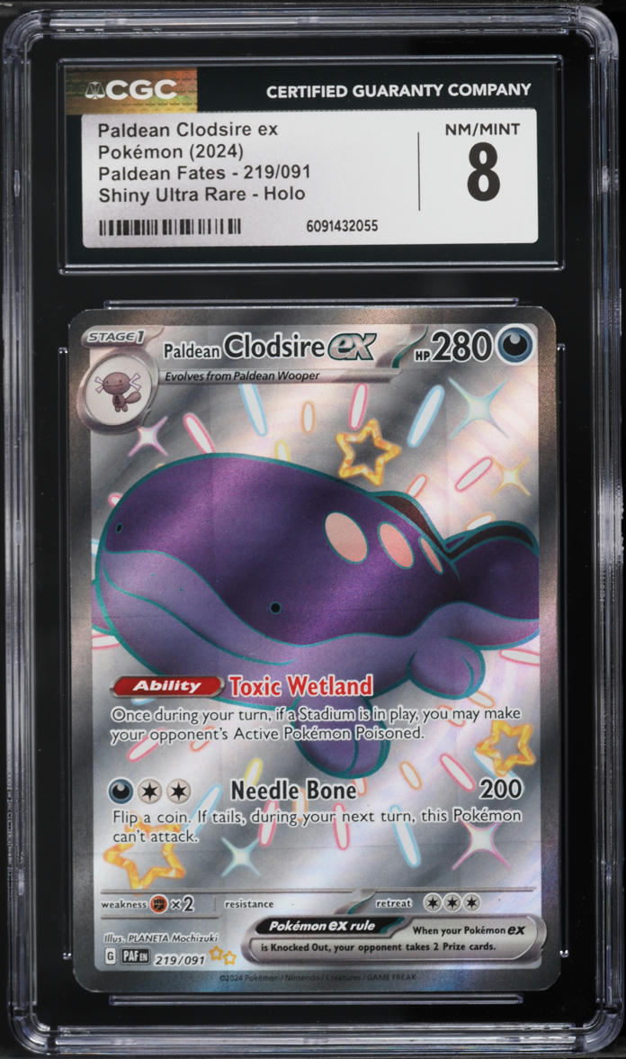 2024 Pokemon Scarlet & Violet Paldean Fates Full Art Shiny Paldean Clodsire ex #219 CGC 8 NM-MT
