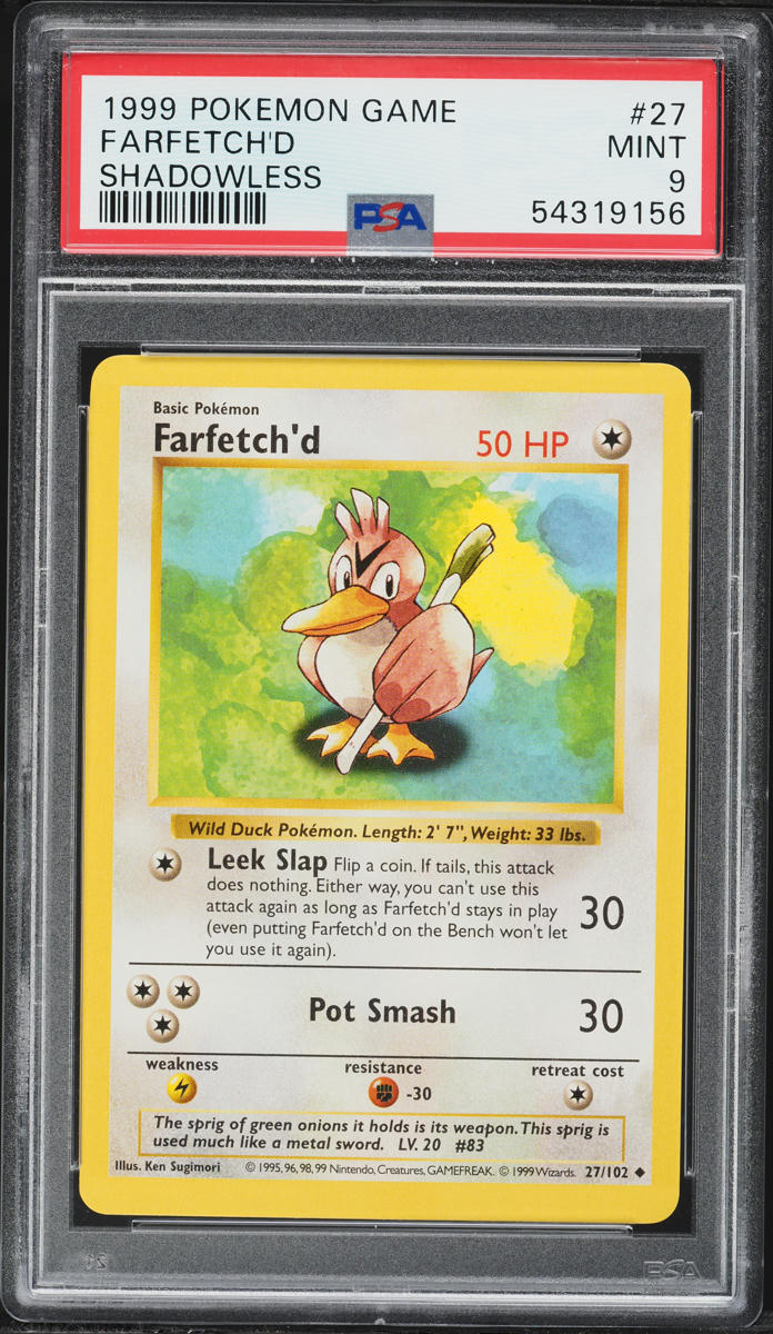 1999 Pokemon Base Set Shadowless Farfetch'd #27 PSA 9 MINT