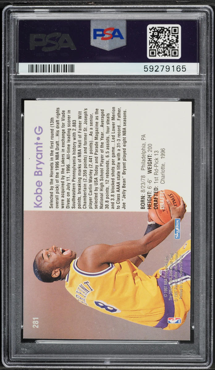 1996 Hoops Kobe Bryant ROOKIE #281 PSA 10 GEM MINT