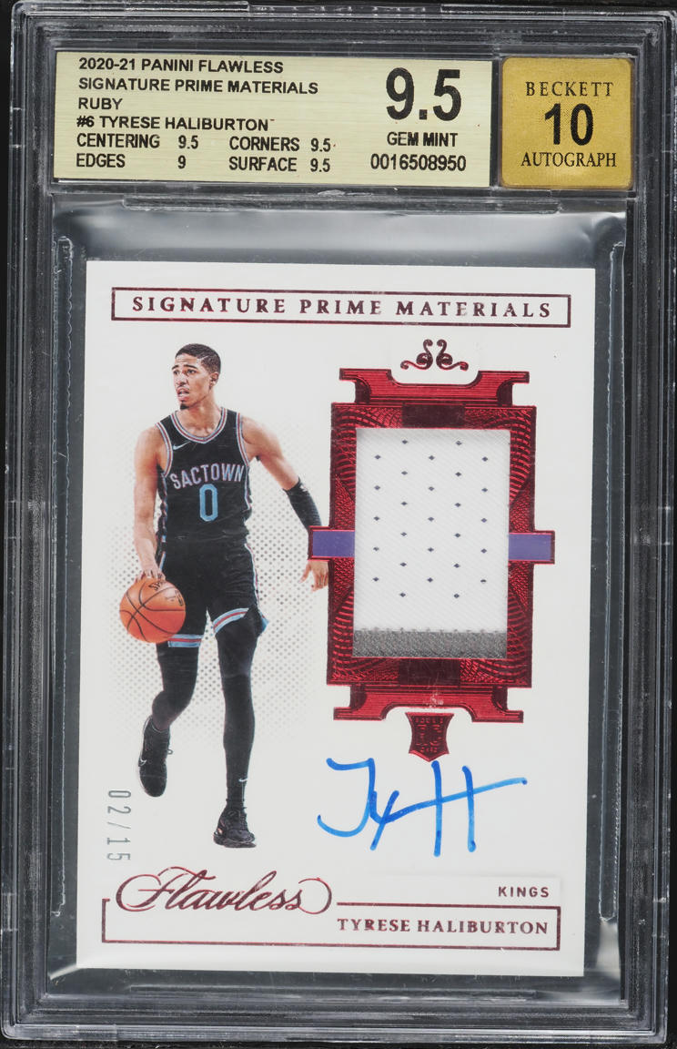 2020 Panini Flawless Signature Prime Ruby Tyrese Haliburton ROOKIE PATCH AUTO /15 BGS 9.5