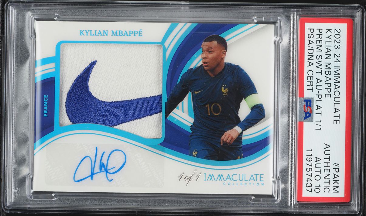 2023 Immaculate Collection Premium Swatch Platinum Kylian Mbappe PATCH AUTO DNA 10 1/1 PSA AUTH
