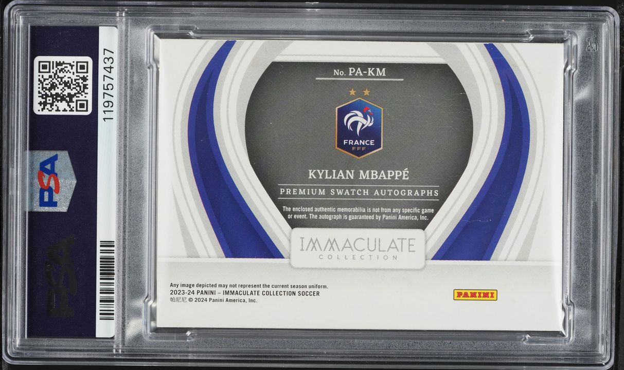 2023 Immaculate Collection Premium Swatch Platinum Kylian Mbappe PATCH AUTO DNA 10 1/1 PSA AUTH