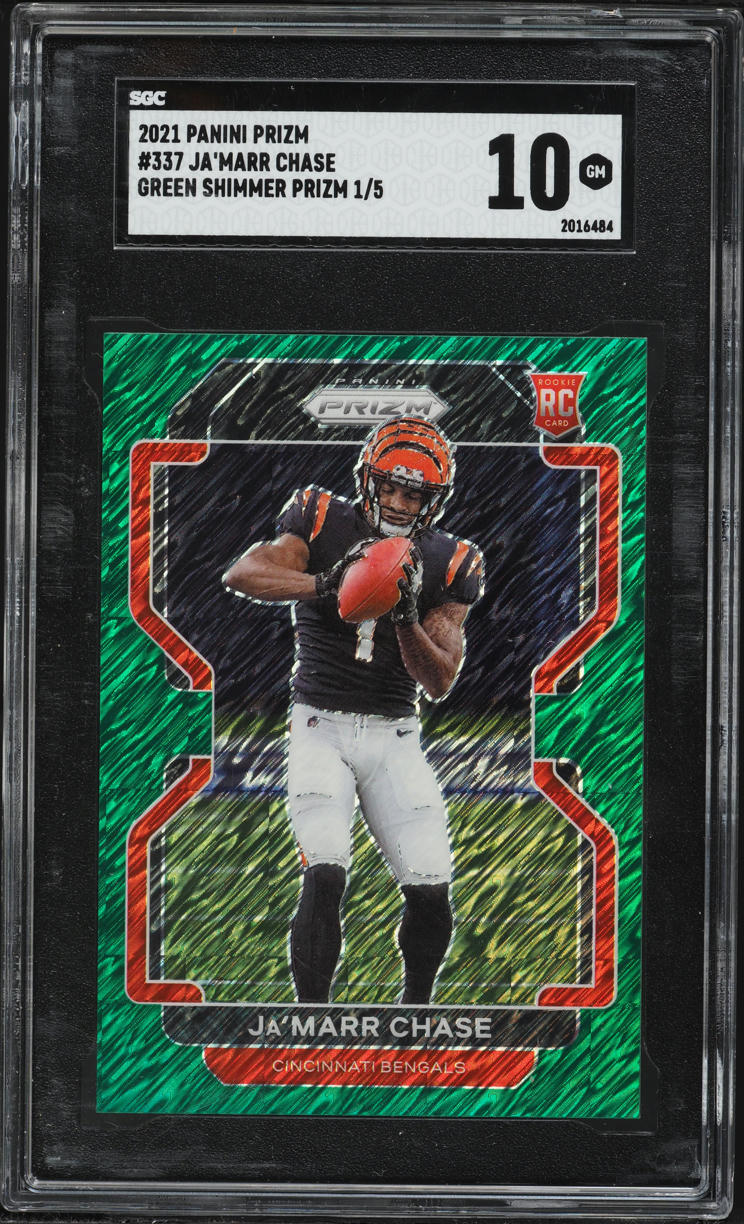 2021 Panini Prizm Green Shimmer Ja'Marr Chase ROOKIE JSY# 1/5 #337 SGC 10 GEM