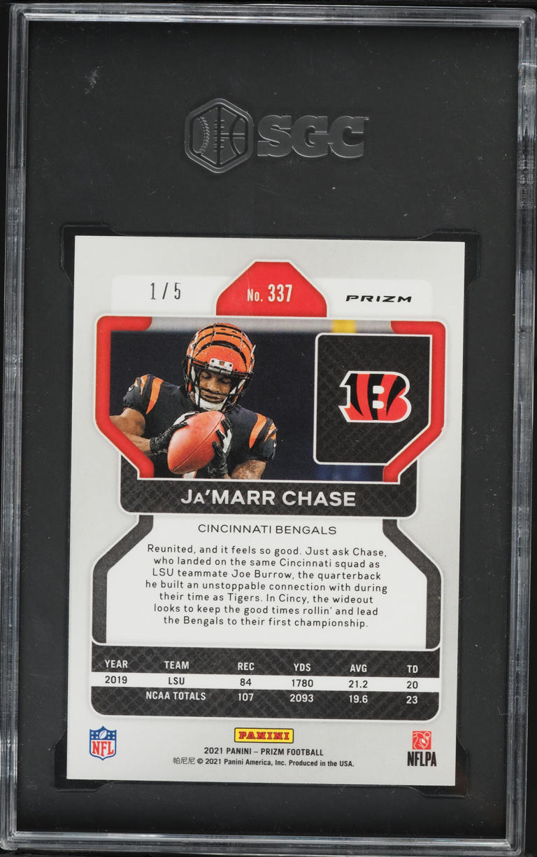 2021 Panini Prizm Green Shimmer Ja'Marr Chase ROOKIE JSY# 1/5 #337 SGC 10 GEM