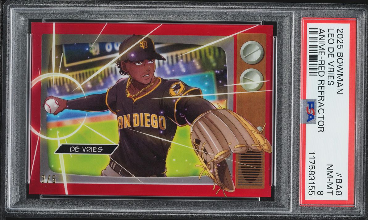 2025 Bowman Anime Red Refractor Leo De Vries PROSPECT /5 #BA8 PSA 8 NM-MT