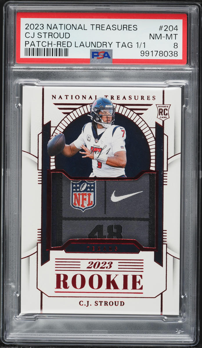2023 National Treasures Red Laundry C.J. Stroud ROOKIE TAG PATCH 1/1 #204 PSA 8 NM-MT