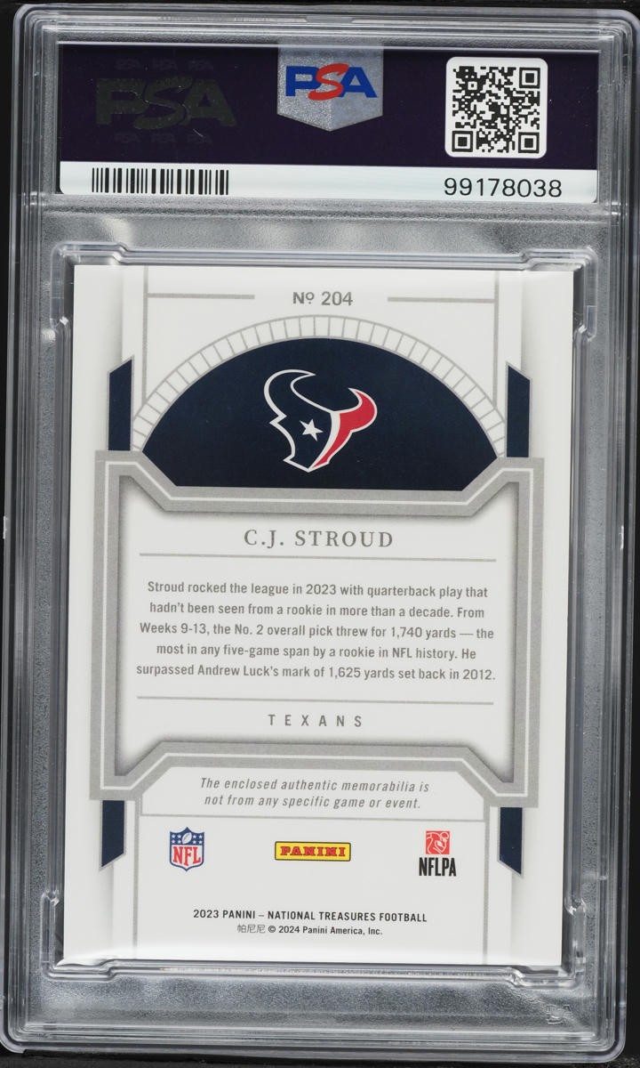 2023 National Treasures Red Laundry C.J. Stroud ROOKIE TAG PATCH 1/1 #204 PSA 8 NM-MT