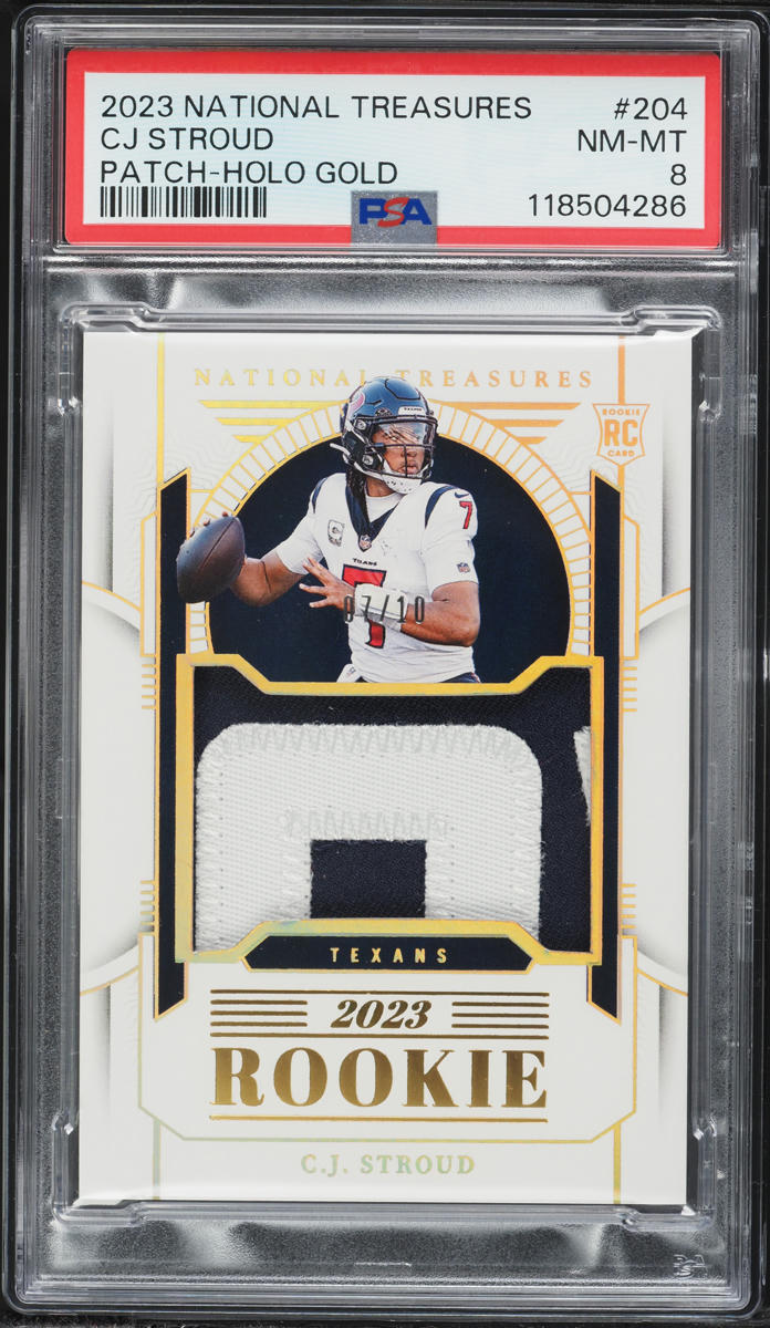 2023 National Treasures Holo Gold C.J. Stroud ROOKIE PATCH JERSEY # 7/10 #204 PSA 8 NM-MT